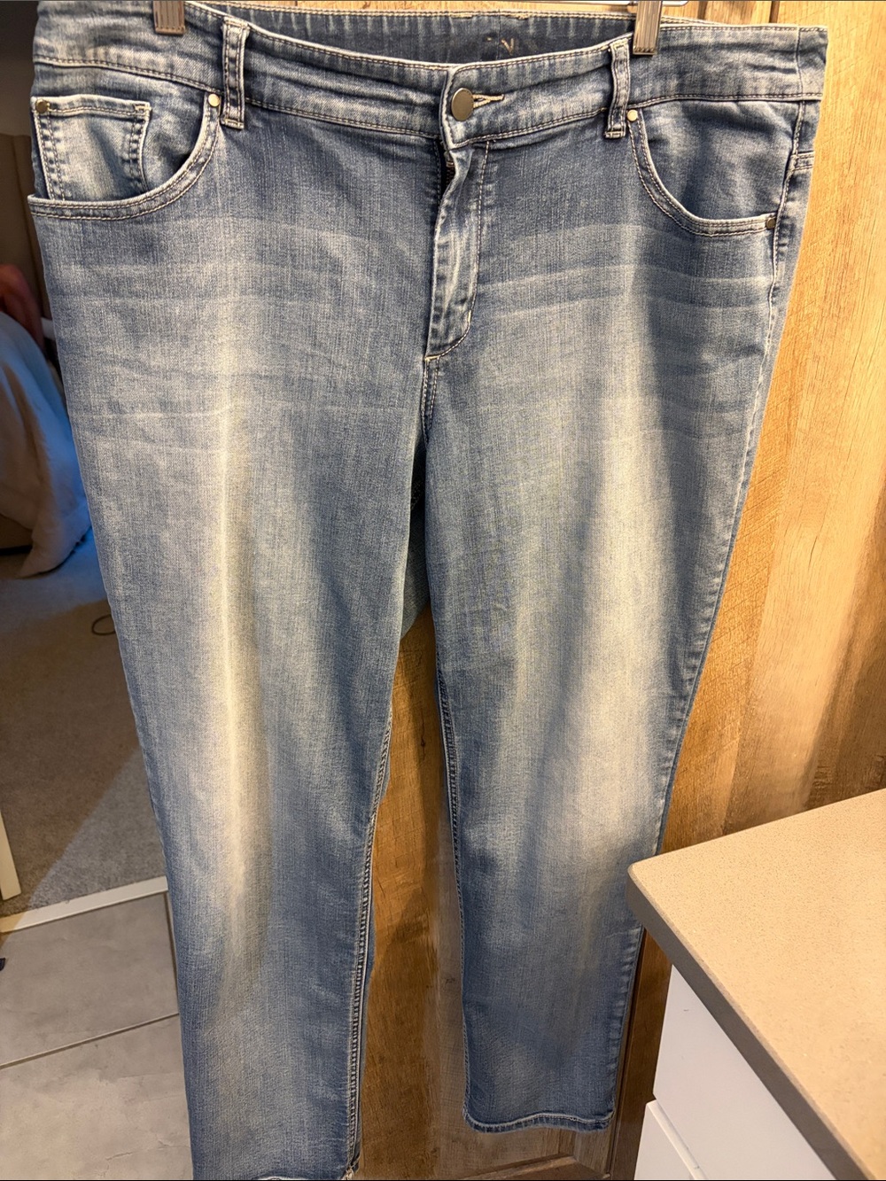 Chico’s Platinum Jeans 2.5 so comfy!! Perfectly worn in light sand wash